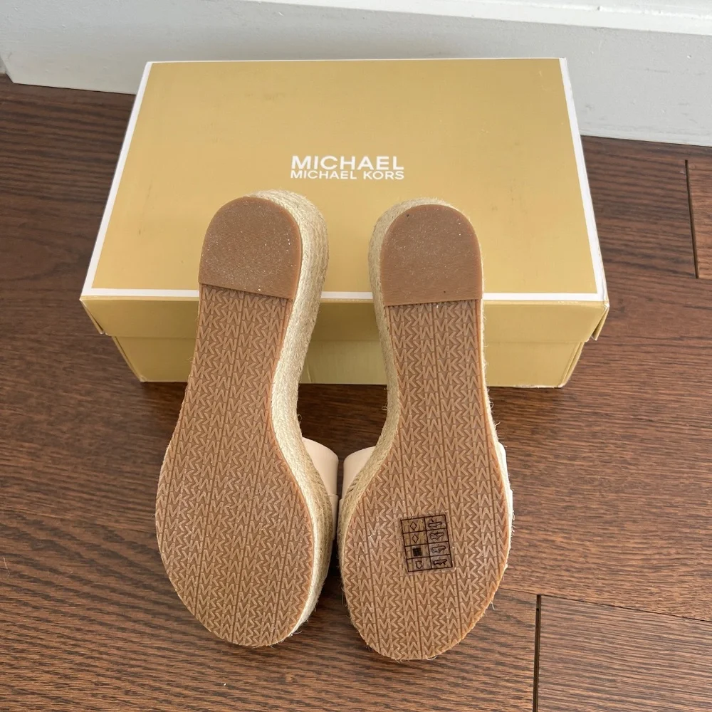Michael Kors Brady white leather platform wedge espadrille slides - Picture 5 of 9